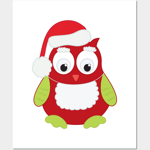 Owl in Santa Hat and Apron Wall Art by painteddreamsdesigns